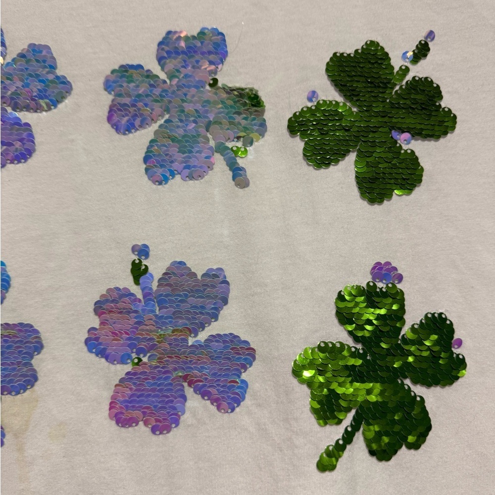 Justice Lucky ☘️ 4 leaf clover flip sequin shirt 18/20 plus st. Patrick’s day - Picture 4 of 6